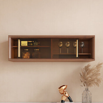 约克美家 新中式餐厅客厅吊柜壁柜实木电视挂墙式置物架装饰架自由