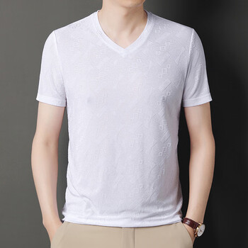 小白白小t小白丅旗舰夏季男士冰丝短袖v领t恤男薄款中青年市场宽松