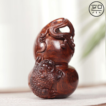 海南黄花梨小葫芦絮旧海黄金蝉葫芦把件小摆件正宗海南木雕工艺品雕刻