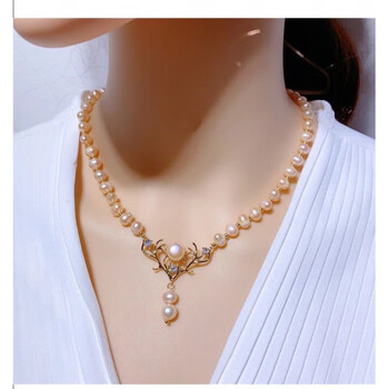 drck一路有你鹿项链淡水珍珠鹿头吊坠时尚甜美项链 粉色【图片 价格