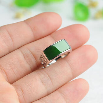 和田玉男士戒指 925银玉石色戒指 优雅男士指环 玉石 活口戒指