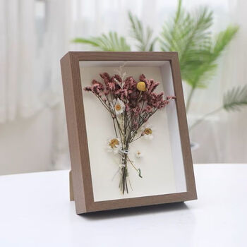 生日纪念日礼物diy干花相框实木相框中空3cm立体镂空画框直发胡桃木色