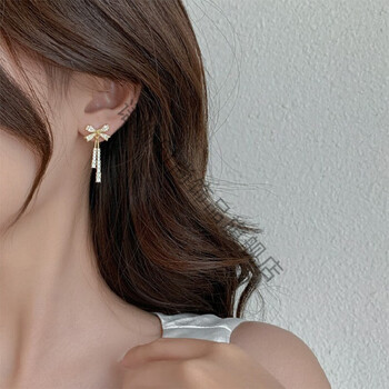 语姗银蝴蝶结耳钉女秋冬新款流苏耳环小众圣诞耳饰闺蜜520礼物送女友