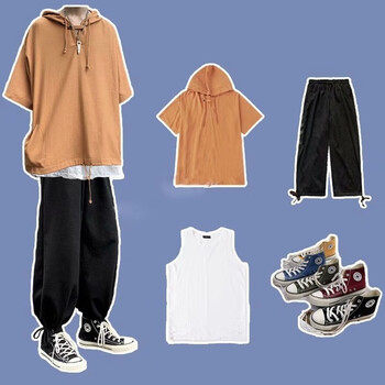 川淞短袖男2022夏季薄款一套衣服ins港风百搭休闲青少学生高街潮酷