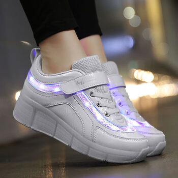 霜魄电动轮滑鞋充电双轮暴走鞋男女儿童学生白色四轮爆走隐形抖音自动