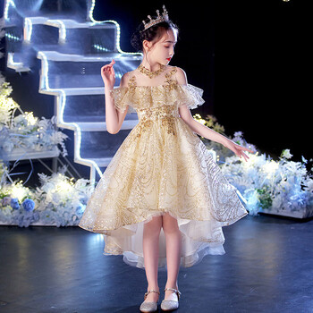 萌恬声儿童晚礼服主持人六一表演女童钢琴演出服花童婚纱裙小女孩模特