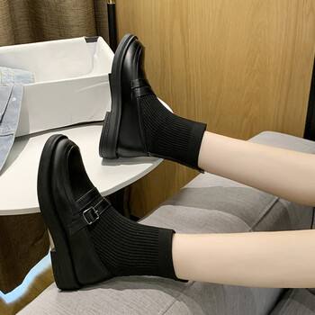 ebrukmare森马集团瘦瘦袜子靴平底短靴女2023春秋新款连袜马丁靴针织