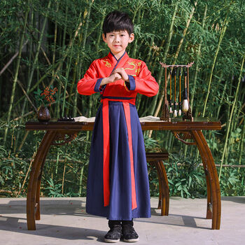 舜钦汉服男童秋季民族服装儿童男孩中国风古装学生朗诵比赛弟子规演出