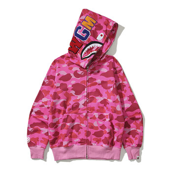 宽松刺绣连帽拉链卫衣夜光迷彩男女学生加绒帽衫 020深粉色【加绒】 m