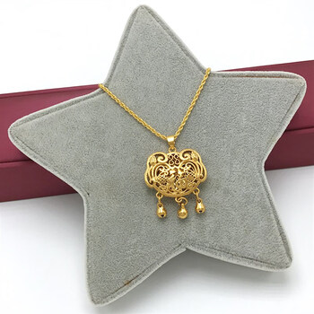 老凤祥越南沙金项链女款大花朵弥勒佛吊坠镀锁骨链 双面福字平安锁