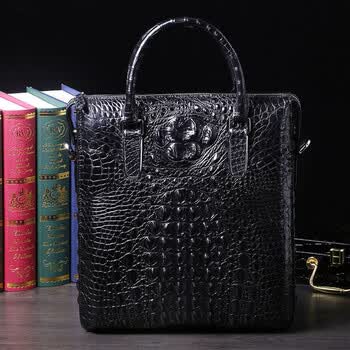斯希威轻奢品牌泰国进口鳄鱼皮手提包男士竖款商务包公文包单肩全真皮