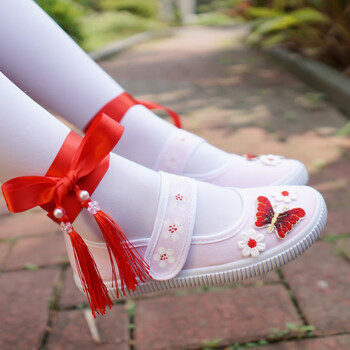 古代古风汉服鞋儿童女绣花布鞋中国风绣花刺绣配古装仙气演出演出大