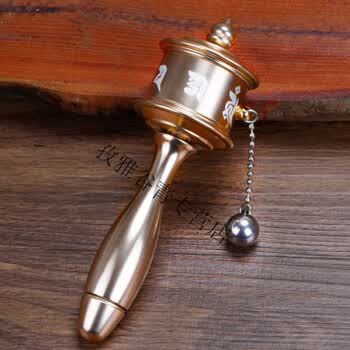 藏族手摇转经轮微缩经文转经筒观音心咒3万遍随身小转经筒小手摇金色