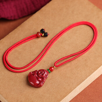 甘泰朱砂吊坠弥勒佛观音紫金砂件男女本命年护身符情侣项链小号款红绳