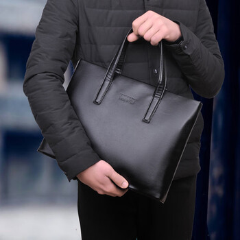 手提包男横款文件包男士包包潮流新款质感公文包皮包商务男包黑色