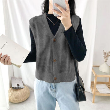 无袖毛线衣背心复古麻花针织开衫马甲女春秋季2022新款无袖背心外搭坎