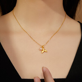 老凤祥金鱼尾吊坠女款余生有你项链美人鱼尾巴珍珠套链生日礼物送s925