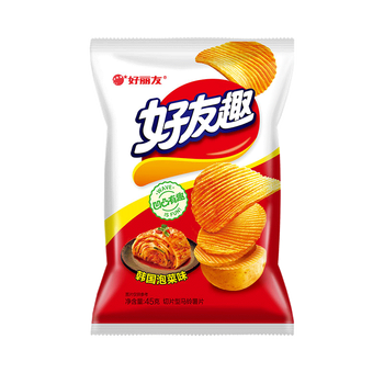 好丽友好友趣薯片45g*10包泡菜味薯条好有趣膨化休闲零食品 烤翅10包