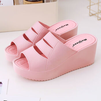 pswk新款高跟拖鞋女夏厚底防滑居家用坡跟外穿季松糕一字拖塑料凉拖鞋