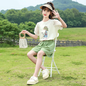 荷棠梦童装女童短袖套装夏装新款可爱风女孩衣服812岁学生短袖套装