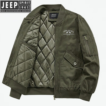 jeepspirit棉衣秋冬季短款上衣男可拆卸毛领加厚飞行员夹克棉工装棉服