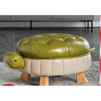 乌龟换鞋凳矮凳动物皮艺小凳子家用创意可爱沙发凳圆凳 黄牛皮大号