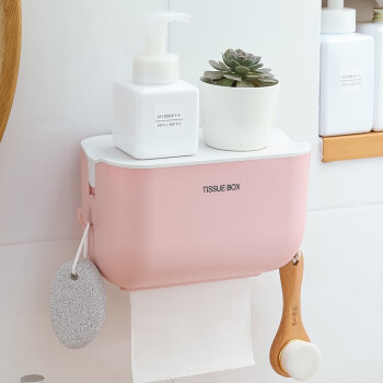 小钰头卫生间浴室卫生纸盒纸巾厕纸置物架家用免打孔厕所防水抽纸卷纸筒 粉色