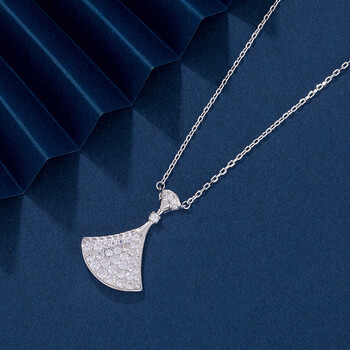 漫畔石s925银满钻小裙子双层扇形吊坠女式小扇子项链镶钻锁骨色925银