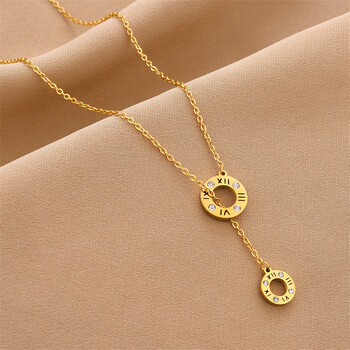 漫畔石项链女双环吊坠简约项链女百搭不掉色饰品8833金色