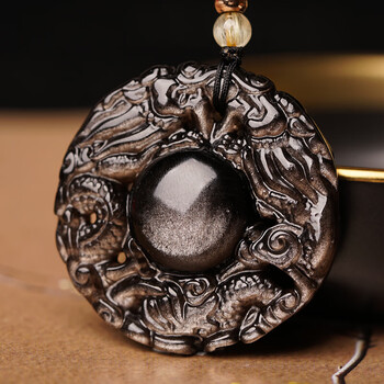 吊坠男士 转运戏珠银耀石项链挂件礼物男 银曜石霸气珠链款(可调节