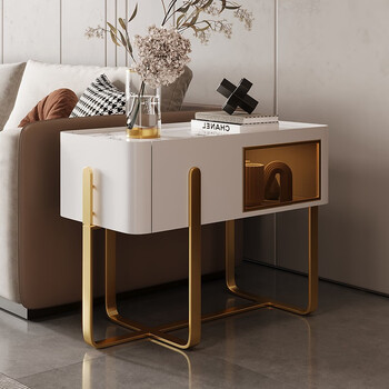 乐添 沙发边柜客厅沙发旁边侧边柜轻奢边角柜岩板高级艺术感长角柜