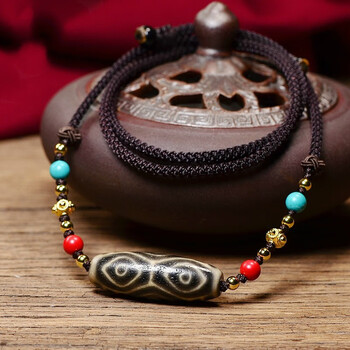 璀福银楼  龙六眼天珠吊坠项链男女 天然西藏真品 包浆至老料藏式佛珠