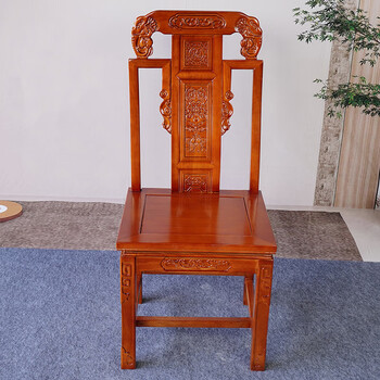 靠背椅凳子中式饭桌椅仿古雕花象头 全实木加厚整装款象头椅【海棠