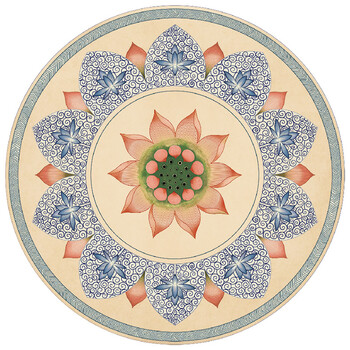 missliang国潮新中式圆形地毯中国风禅意古风喜字牡丹莲花卧室床边毯