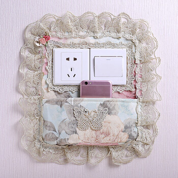 夏豹欧式蕾丝开关罩蕾丝布艺开关贴开关套单开双开带兜手机充电插座
