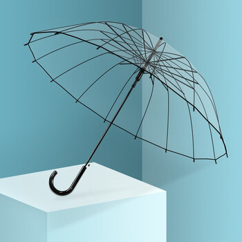 兆虞透明雨伞16骨长柄大号双人加固加厚抗风半自动雨伞 透明雨伞16骨