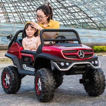 巨龙奔驰乌尼莫克儿童电动车玩具车可坐人四轮遥控小孩宝婴儿双座越野 烤漆酒红+超威12+四驱避震