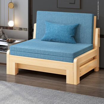 赞红实木沙发床可伸缩多功能客厅两用床阳台书房小户型沙发床清漆色1