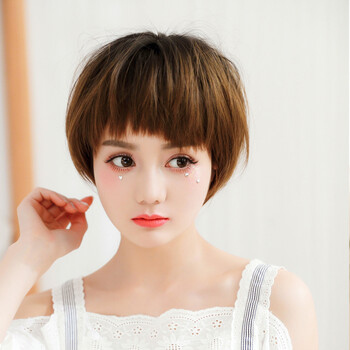 韩版真人发丝假发女短发bobo头中分假发女短发全头套式假头发bobo波波