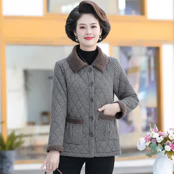 羊羔绒外套女中年女士宽松短款棉服格子棉衣加厚加绒保暖棉服羊羔毛