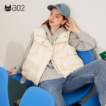 a02 2022秋冬新款宽松百搭背心羽绒服加厚保暖休闲女式马夹马甲 米色