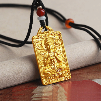 翠喜珍珠宝古法黄金吊坠男女款情侣款足金999十二生肖守护佛挂坠送