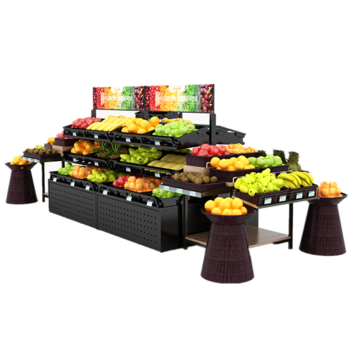 业神制造超市蔬菜水果货架展示架双面水果店货架展示柜钢木端头促销台组合 组合总长约4.4米(双面2节+端头组合2组)