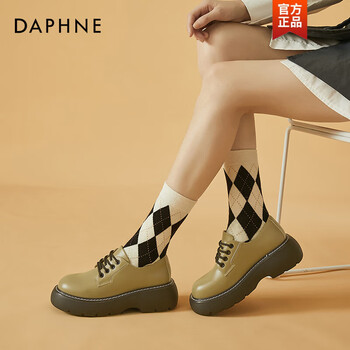 达芙妮官方真皮厚底松糕鞋增高小皮鞋女英伦风夏季学院风配裙子的夏天