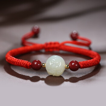 本命年女属虎礼物生肖和田玉朱砂小红绳手链男情侣小老虎手绳编织 彩