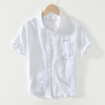 构致（GLOY&ZENITH）休闲亚麻短袖衬衫男士夏季轻薄透气口袋衬衣麻料百搭上衣 白色 XL