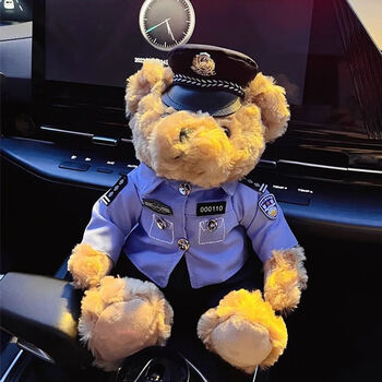 矢向制服小熊玩偶警察小熊公仔可爱交警泰迪熊玩偶铁骑骑行服机车熊毛