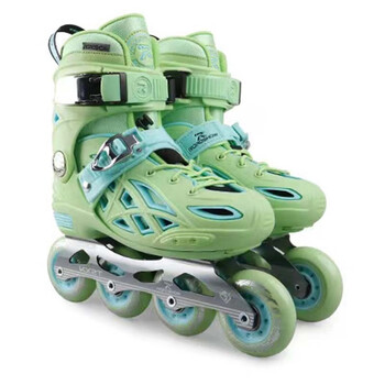 乐秀kx2t溜冰鞋儿童轮滑鞋鞋大码可调节男女滑轮冰鞋 绿色 28-31(适合