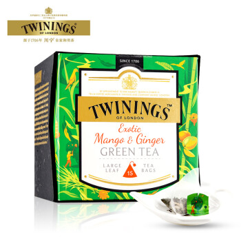 英国川宁(TWININGS) 异国风情姜芒绿茶 进口茶叶袋泡茶包 15包*2g