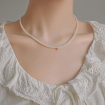 蒂宝莱小米粒珍珠项链女年轻妈妈款搭配金珠吊坠锁骨链珍珠项链346